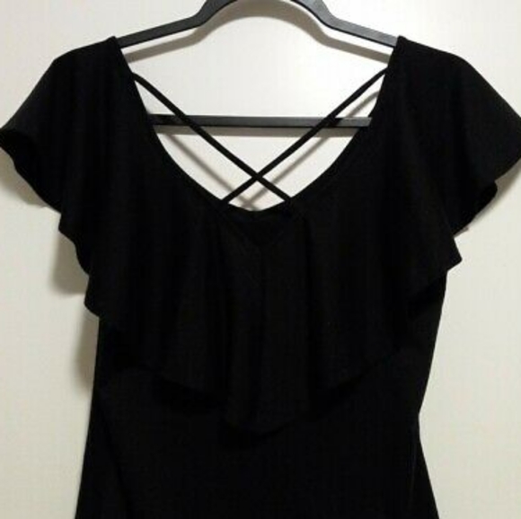 Ladies Top-Sz. L/G 11-13-Black Sleeveless V Neck w/Ruffled Collar/Neck Line - Picture 7 of 10